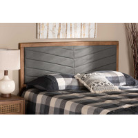 Baxton Studio MG9733-Dark Grey/Walnut-King-HB Iden Modern and Contemporary Dark Grey Fabric Upholstered and Walnut Brown Finished Wood King Size Headboardr